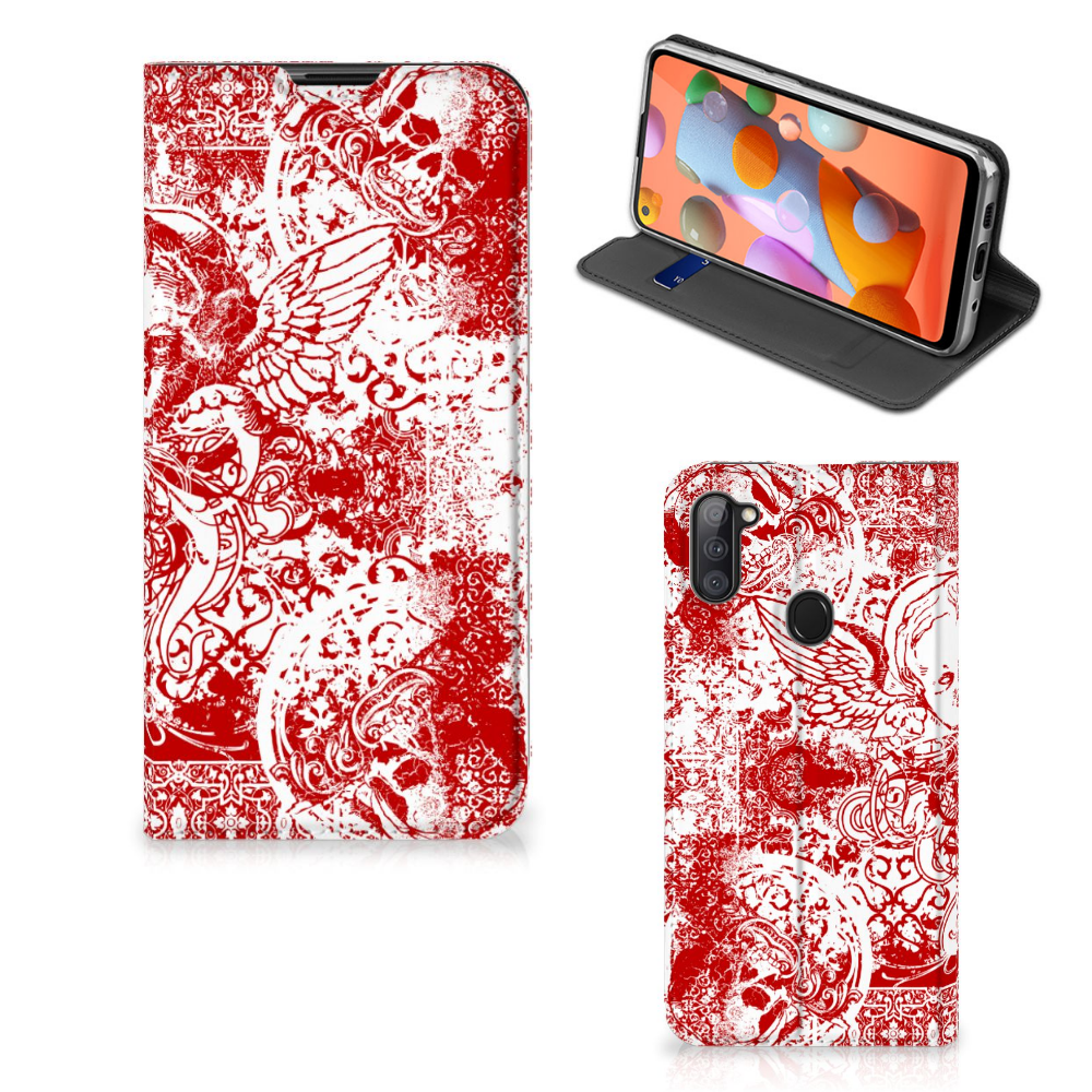 Mobiel BookCase Samsung Galaxy M11 | A11 Angel Skull Rood - B2C Telecom