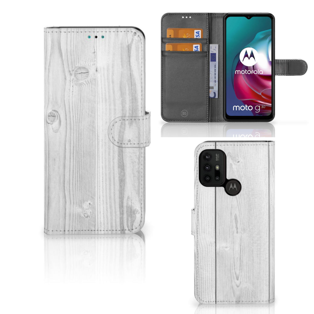 Motorola Moto G10 | G20 | G30 Book Style Case White Wood
