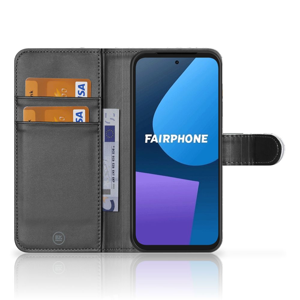 Fairphone 5 Bookcase Marmer Wit Zwart - Origineel Cadeau Man