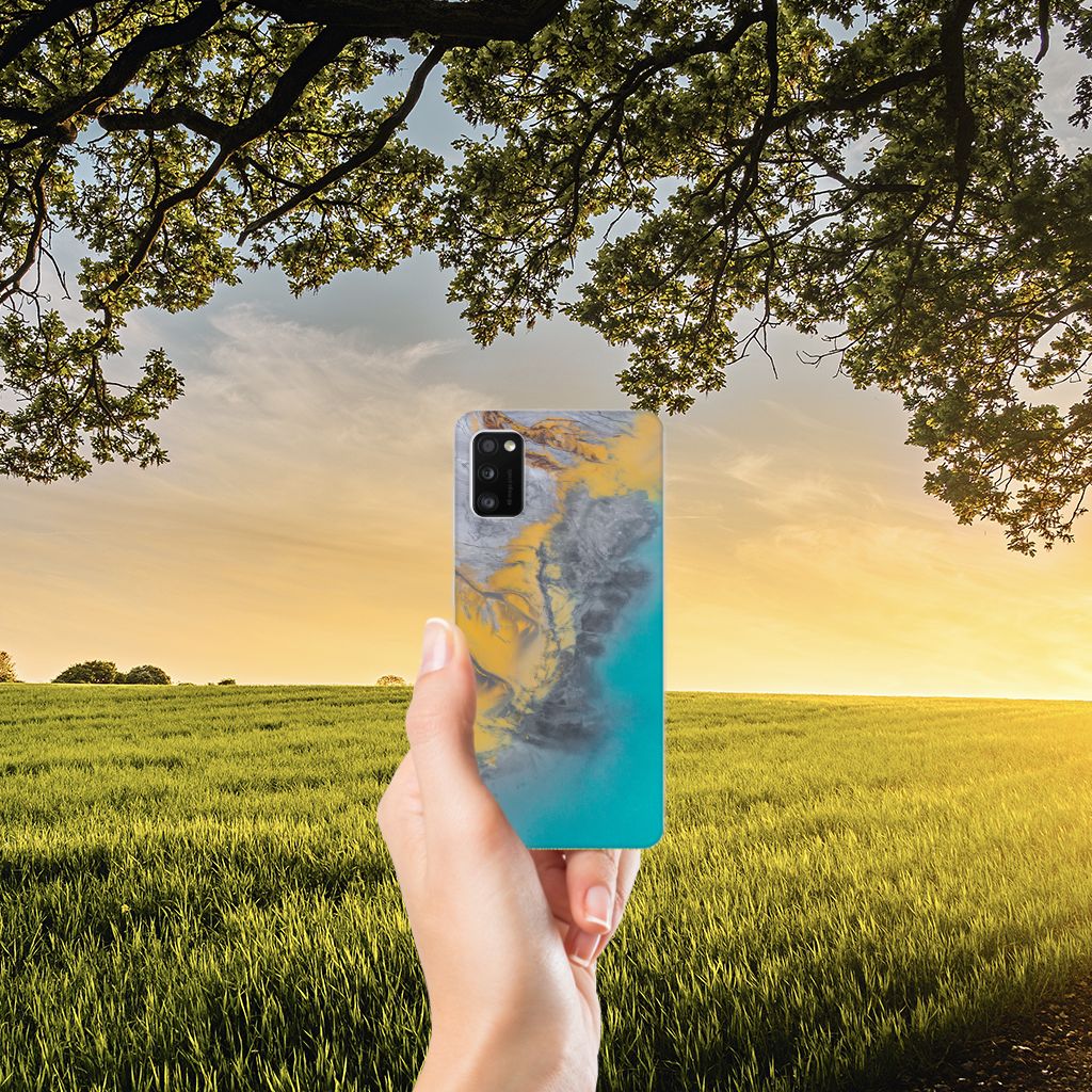 Samsung Galaxy A41 TPU Siliconen Hoesje Marble Blue Gold B2C Telecom
