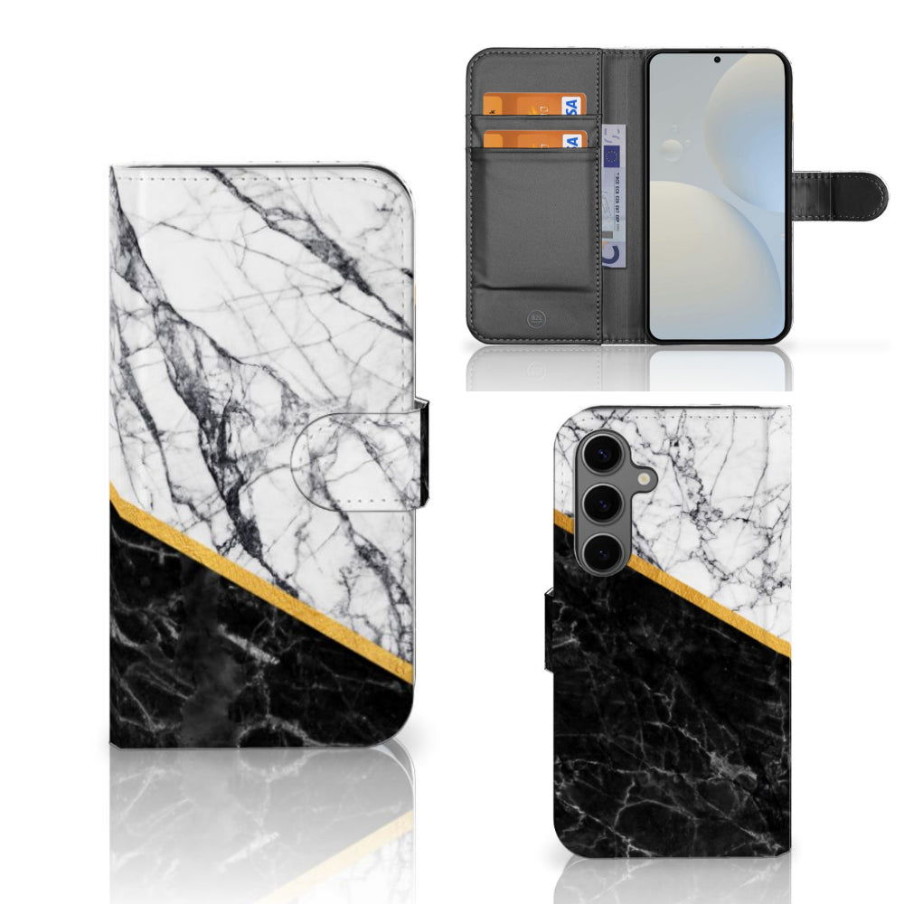 Samsung Galaxy S25 Bookcase Marmer Wit Zwart - Origineel Cadeau Man