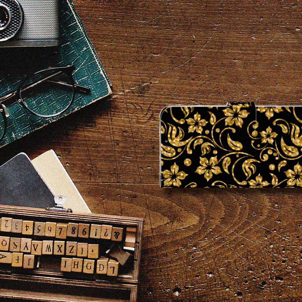 Motorola Moto G7 Power Hoesje Gouden Bloemen