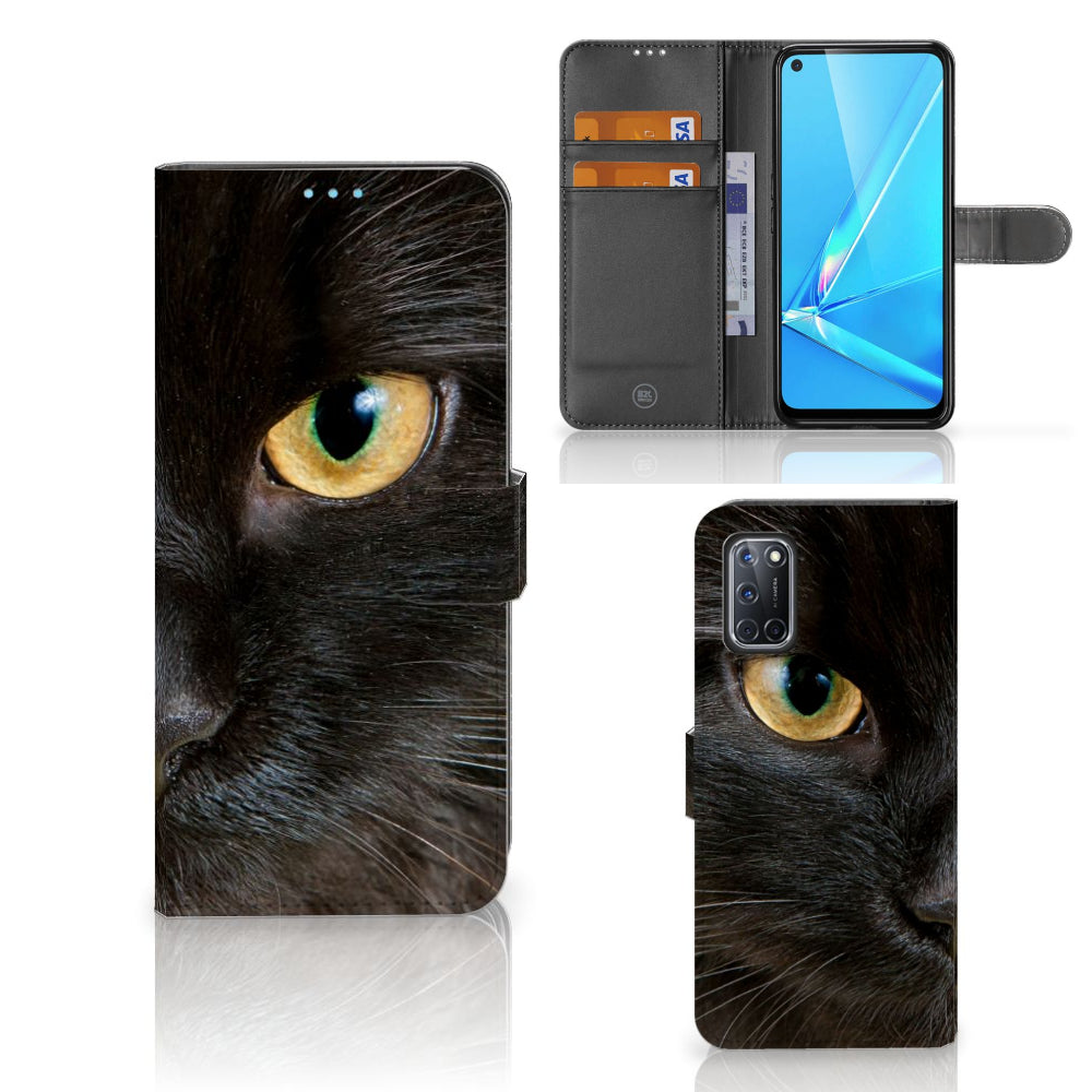 OPPO A72 | OPPO A52 Telefoonhoesje met Pasjes Zwarte Kat