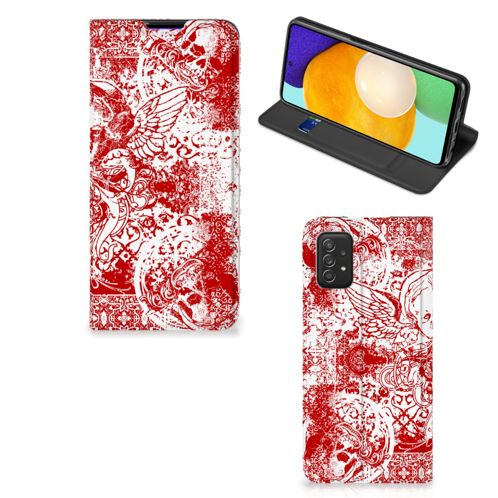 Mobiel BookCase Samsung Galaxy A03s Angel Skull Rood