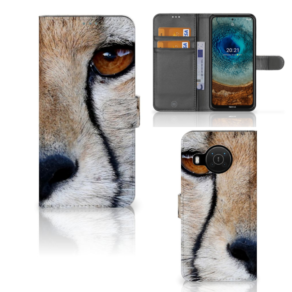 Nokia X10 | Nokia X20 Telefoonhoesje met Pasjes Cheetah met close-up afbeelding van cheeta