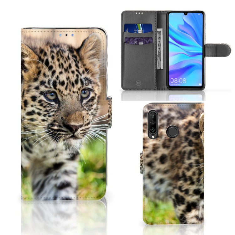 Huawei P30 Lite (2020) Telefoonhoesje met Pasjes Baby Luipaard