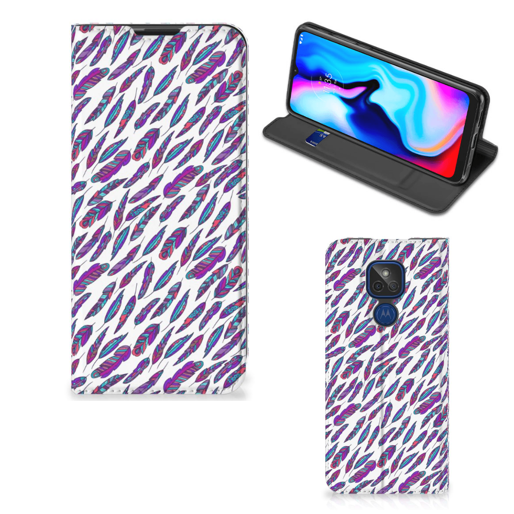 Motorola Moto G9 Play Hoesje met Magneet Feathers Color - B2C Telecom