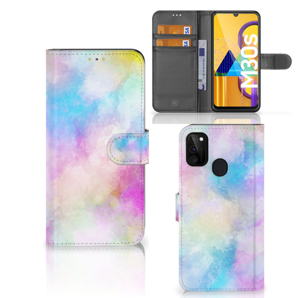 Hoesje Samsung Galaxy M21 | M30s Watercolor Light met pasjeshouder in pastelkleuren.