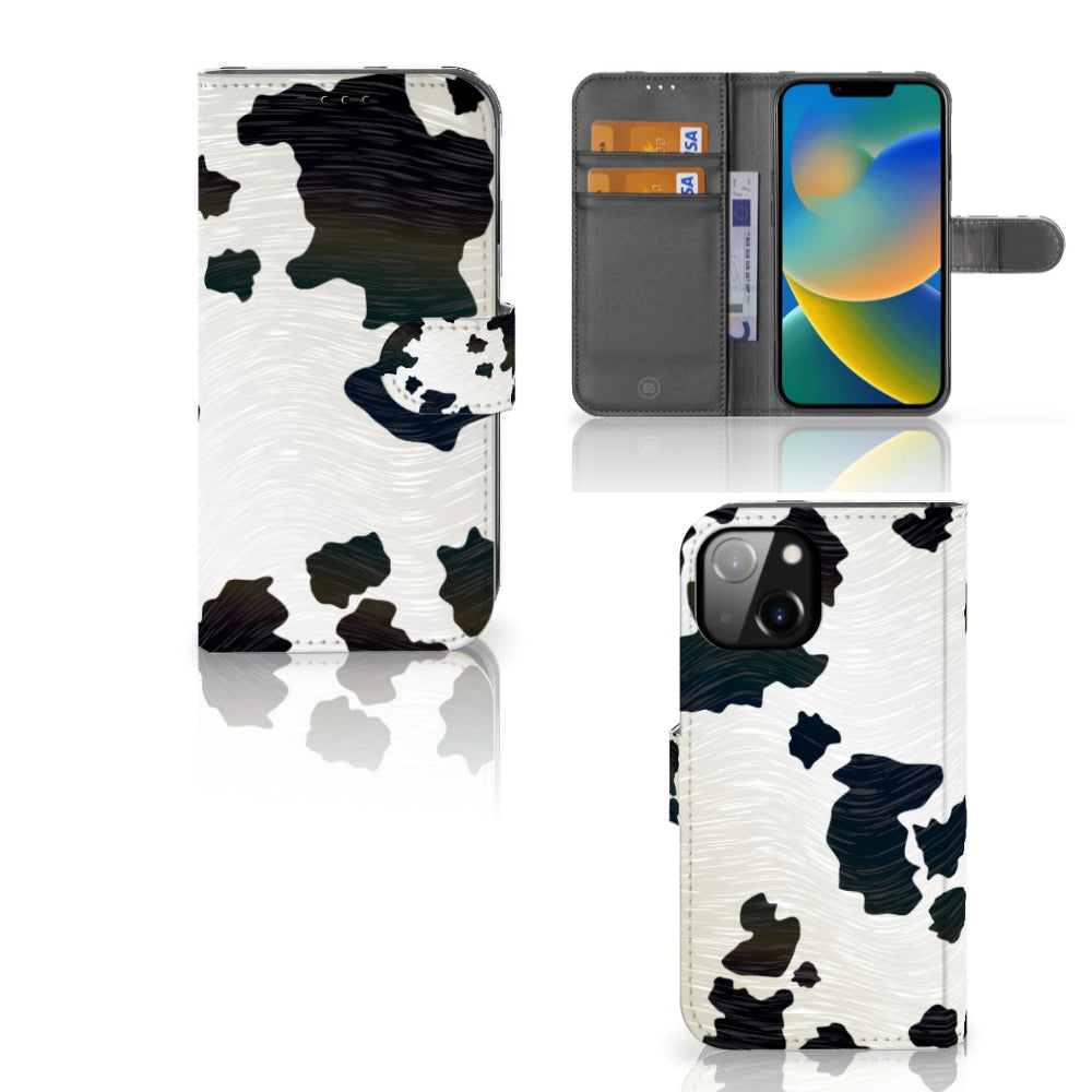 Apple iPhone 14 Telefoonhoesje met Pasjes Koeienvlekken