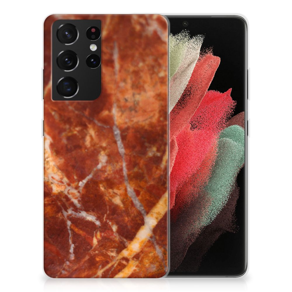 Samsung Galaxy S21 Ultra TPU Siliconen Hoesje Marmer Bruin B2C Telecom