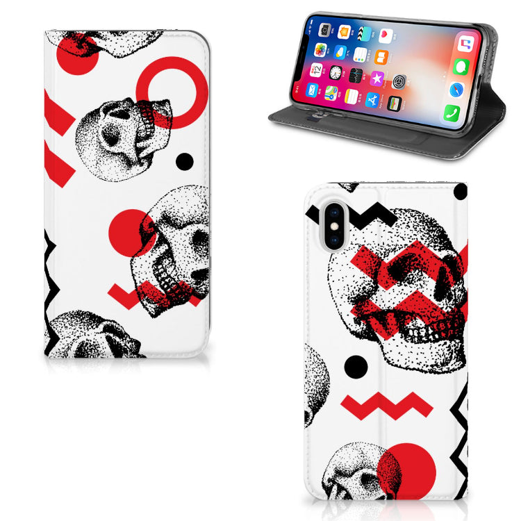 Mobiel BookCase Apple iPhone Xs Max Skull Red