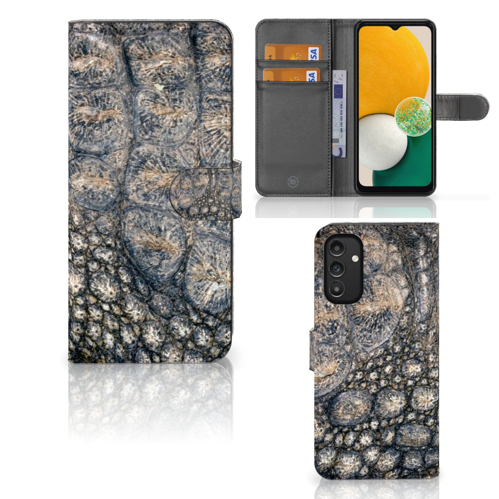 Samsung Galaxy A14 4G Telefoonhoesje met Pasjes Krokodillenprint met stoere krokodillenprint en interieur.