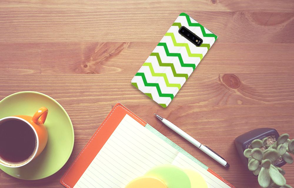 Samsung Galaxy S10 Plus Hoesje met Magneet Zigzag Groen