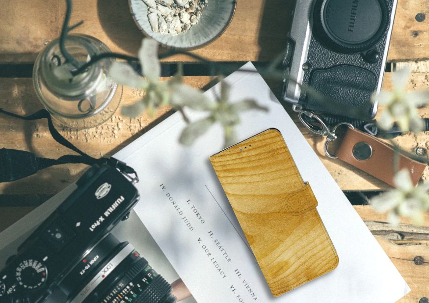 Samsung Galaxy A20s Book Style Case Licht Hout