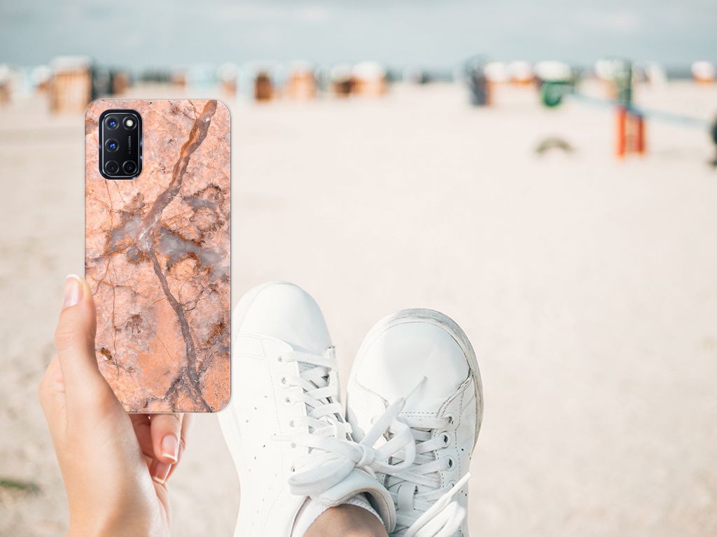 OPPO A52 | A72 TPU Siliconen Hoesje Marmer Oranje