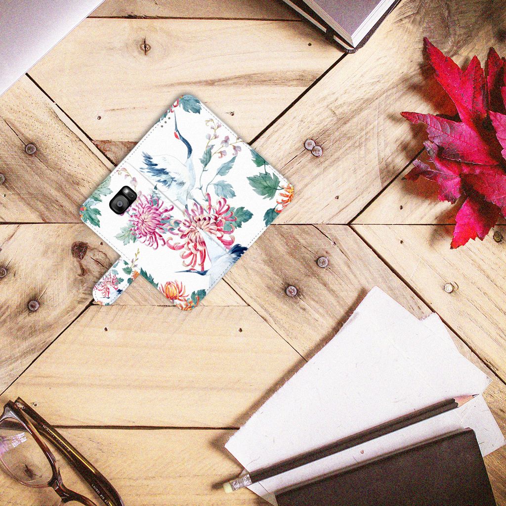 Samsung Galaxy S7 Edge Telefoonhoesje met Pasjes Bird Flowers