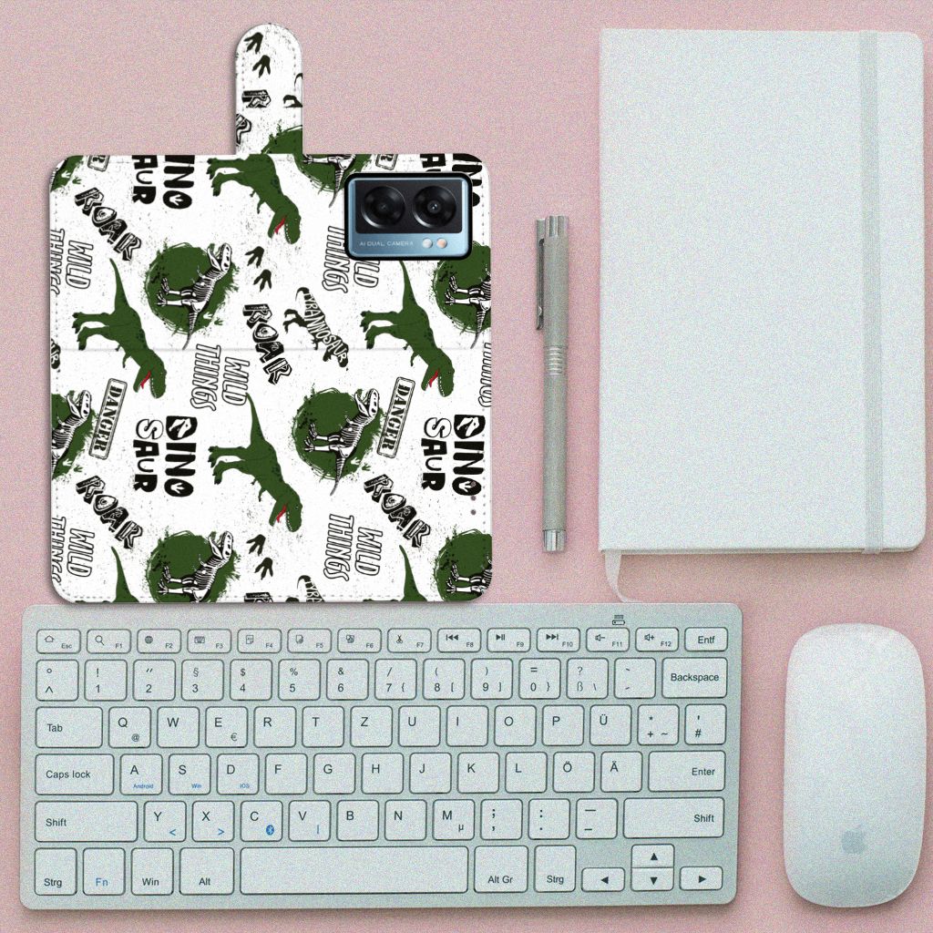 Telefoonhoesje met Pasjes voor OPPO A77 5G | A57 5G Dinosaurus