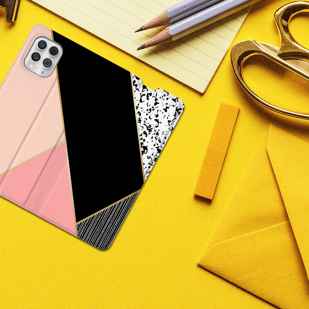 Motorola Moto G100 Stand Case Zwart Roze Vormen