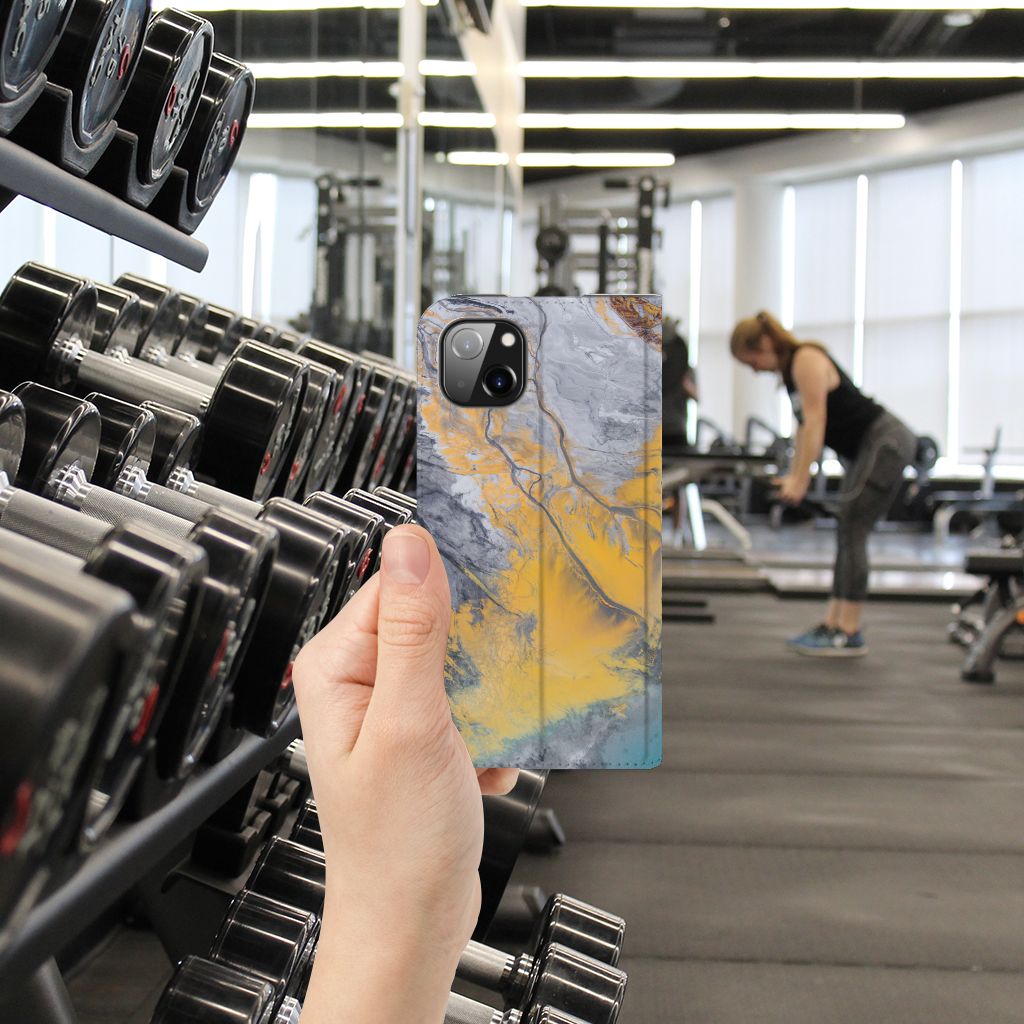 Apple iPhone 14 Plus Standcase Marble Blue Gold