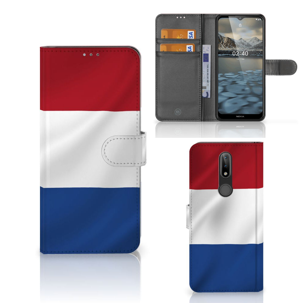 Nokia 2.4 Bookstyle Case Nederlandse Vlag met artistiek ontwerp geïnspireerd door de Nederlandse vlag.
