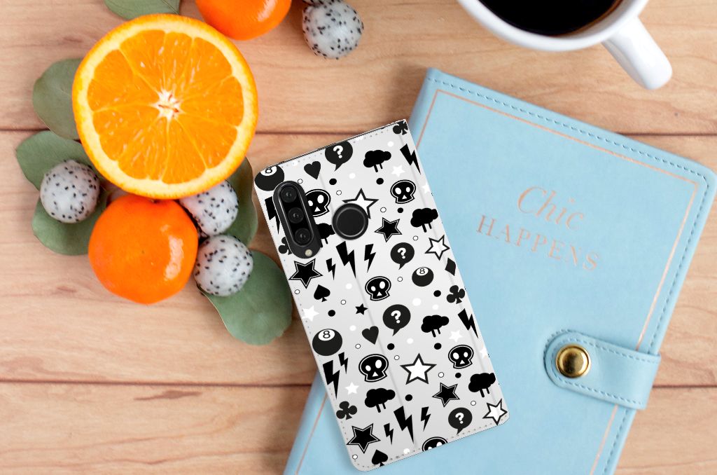 Mobiel BookCase Huawei P30 Lite New Edition Silver Punk