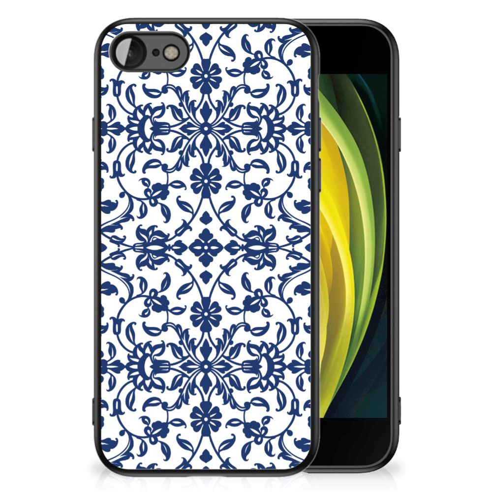 iPhone SE 2022 | SE 2020 | 7/8 Bloemen Hoesje Flower Blue met bloemenprint op een beschermcase voor iPhone 7 en 8