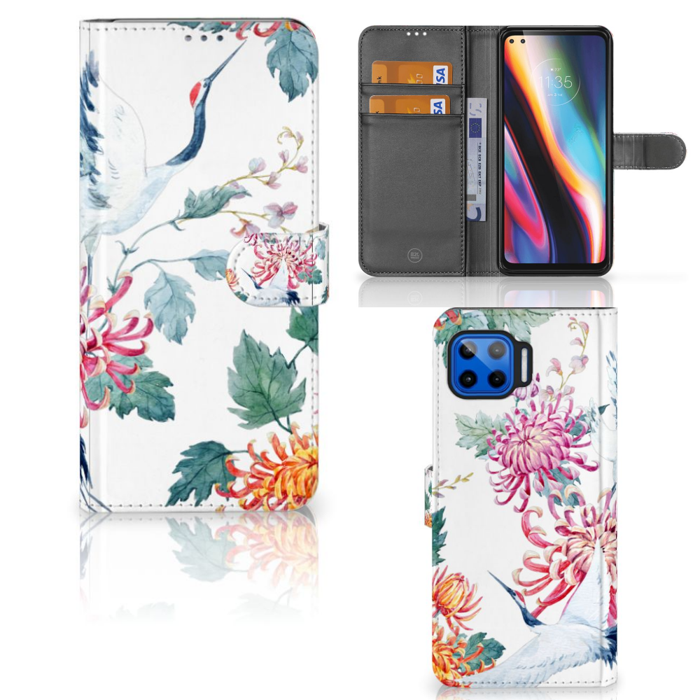 Motorola Moto G 5G Plus Telefoonhoesje met Pasjes Bird Flowers