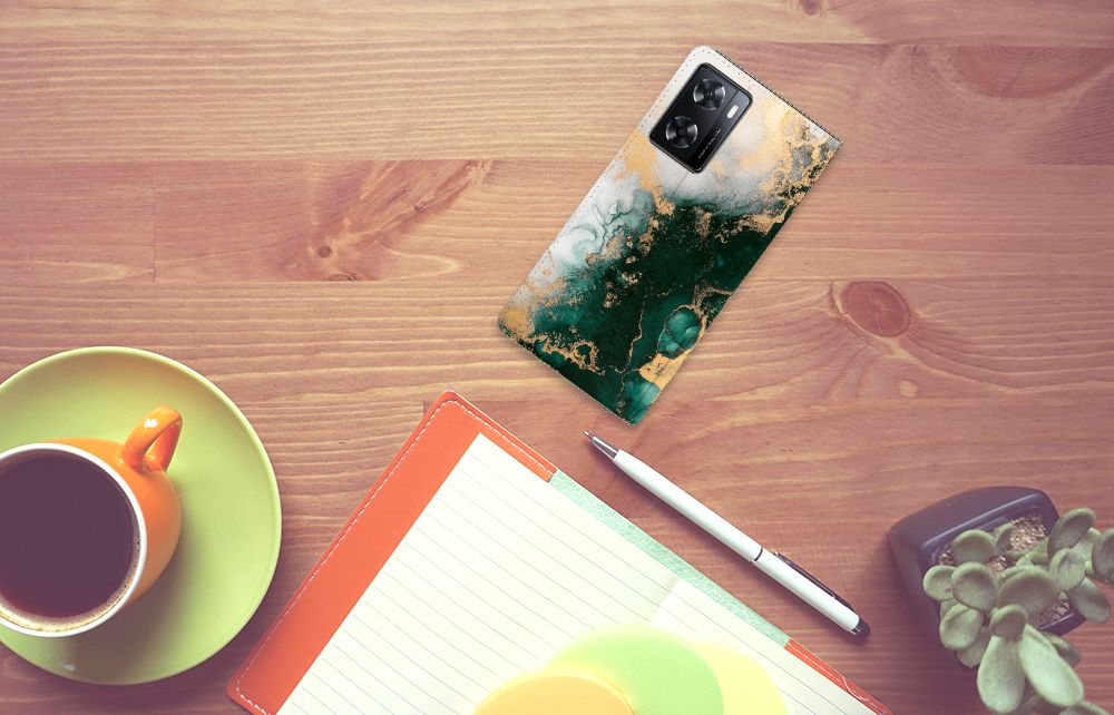 Standcase voor OPPO A57 | A57s | A77 4G Marmer Groen - B2C Telecom