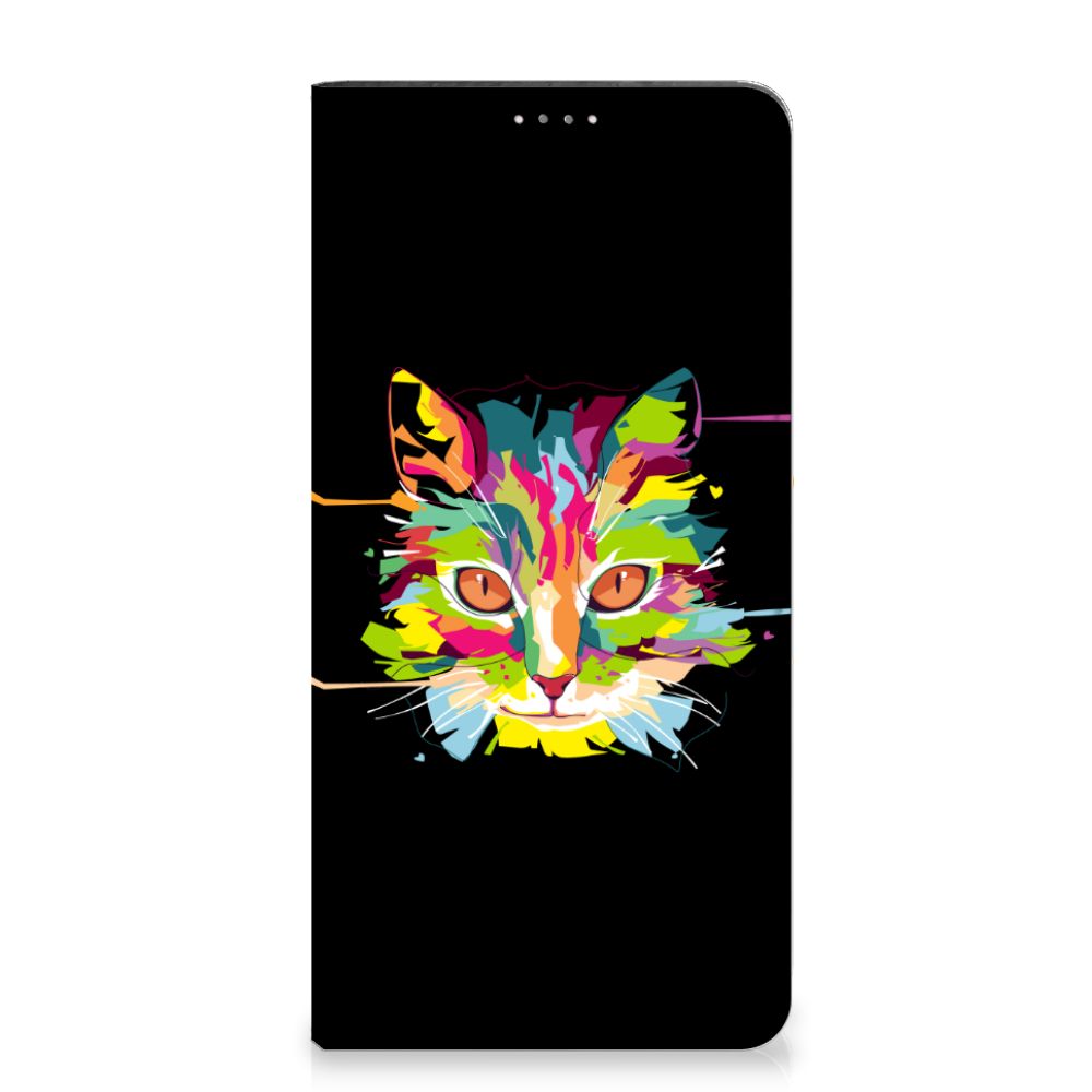 Samsung Galaxy A14 4G Magnet Case Cat Color with vibrant cat graphic design on a black background.