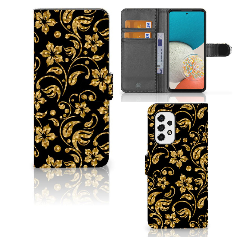 Samsung Galaxy A53 Hoesje Gouden Bloemen