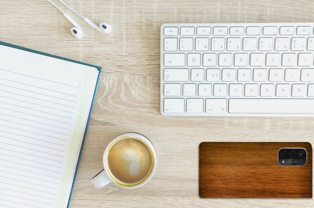 OPPO A54 5G | A74 5G | A93 5G Book Wallet Case Donker Hout - B2C Telecom