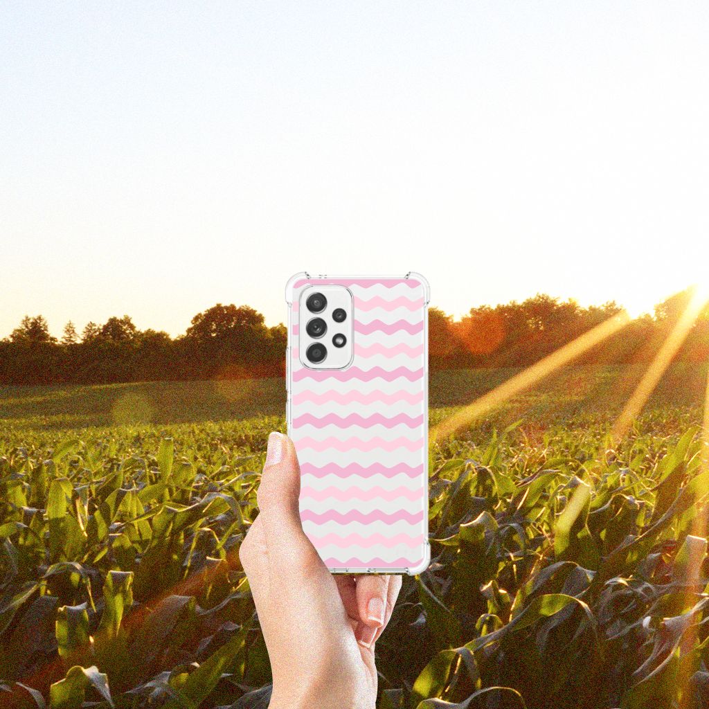 Samsung Galaxy A53 5G Doorzichtige Silicone Hoesje Waves Roze B2C Telecom
