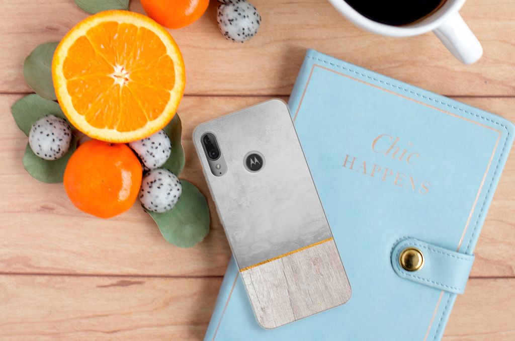 Motorola Moto E6 Plus Bumper Hoesje Wood Concrete