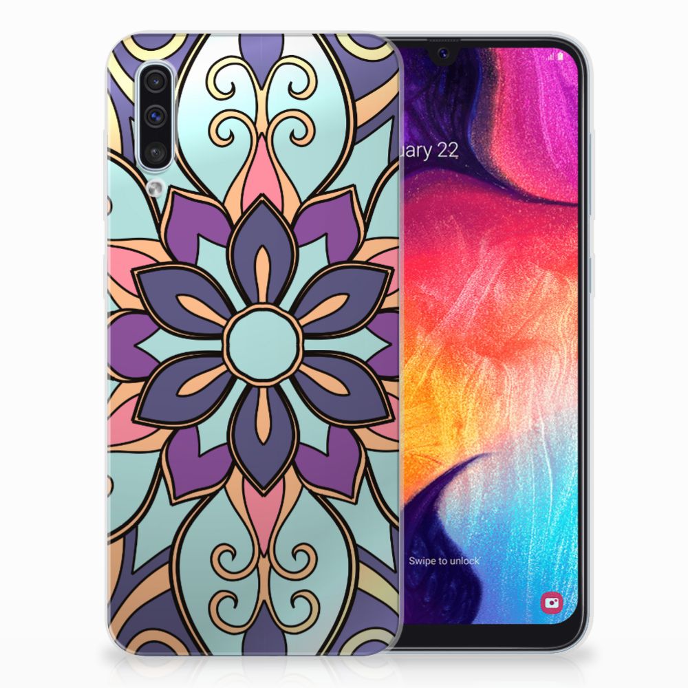 Samsung Galaxy A50 TPU Case Purple Flower