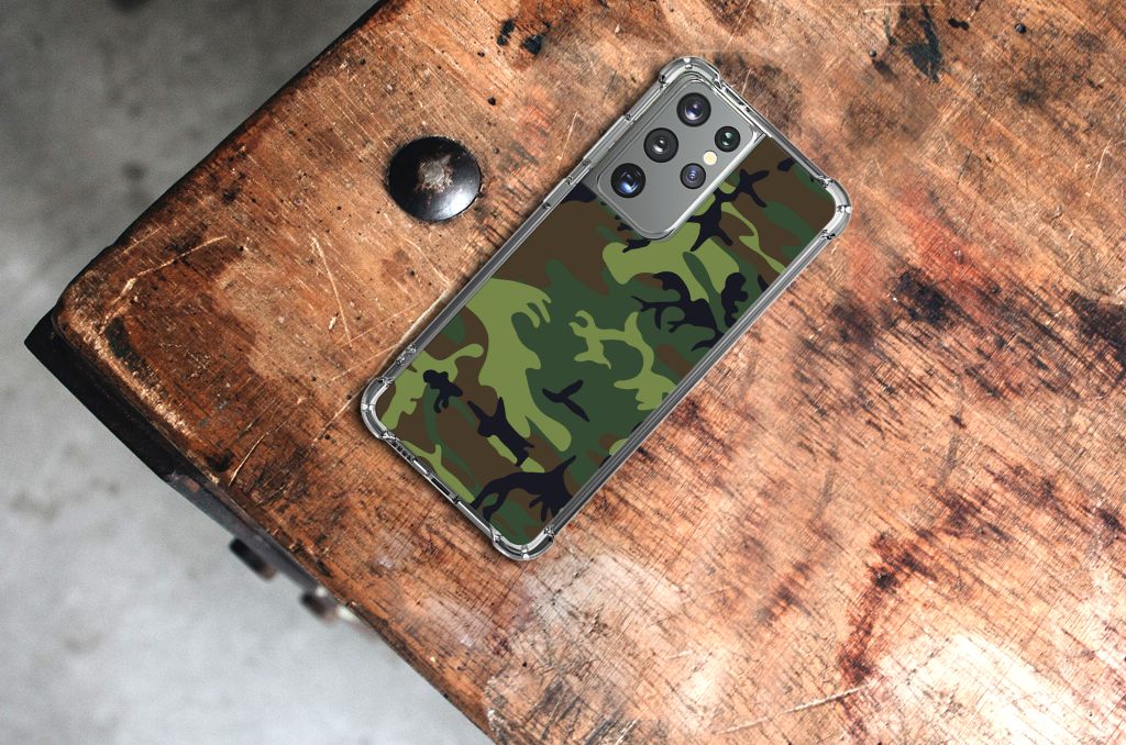 Samsung Galaxy S21 Ultra Doorzichtige Silicone Hoesje Army Dark