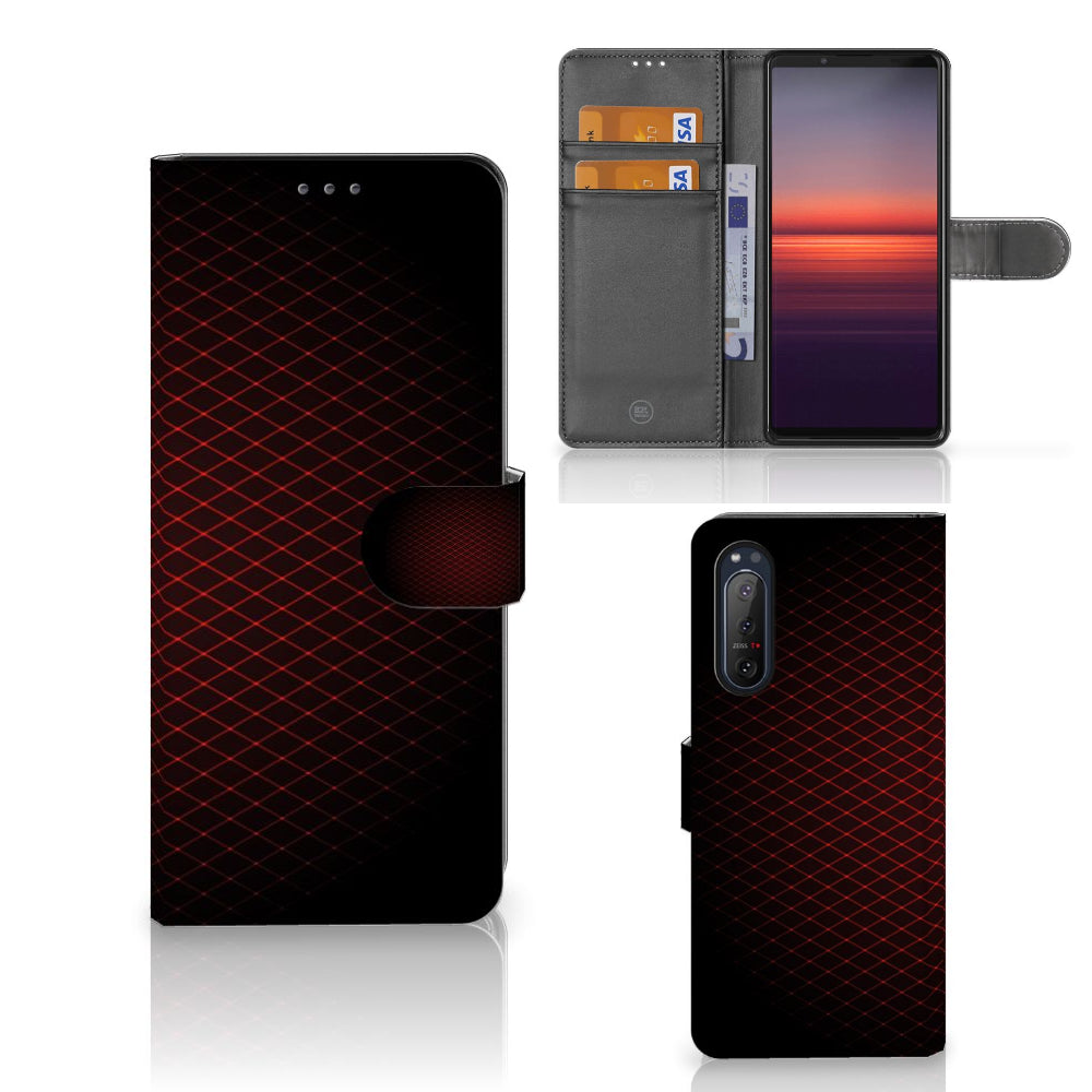 Sony Xperia 5II Telefoon Hoesje Geruit Rood met ruimte voor 3 pasjes en minimalistisch design
