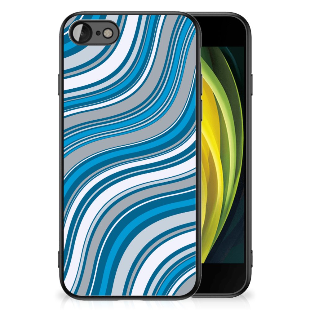 iPhone SE 2022 | SE 2020 | 7/8 Back Case Waves Blue design featuring blue and gray flowing patterns.