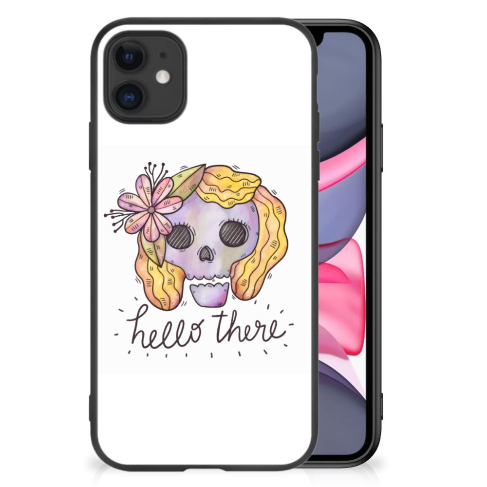 Telefoonhoesje iPhone 11 Boho Skull met kleurrijke skull print en zwarte randen voor bescherming.