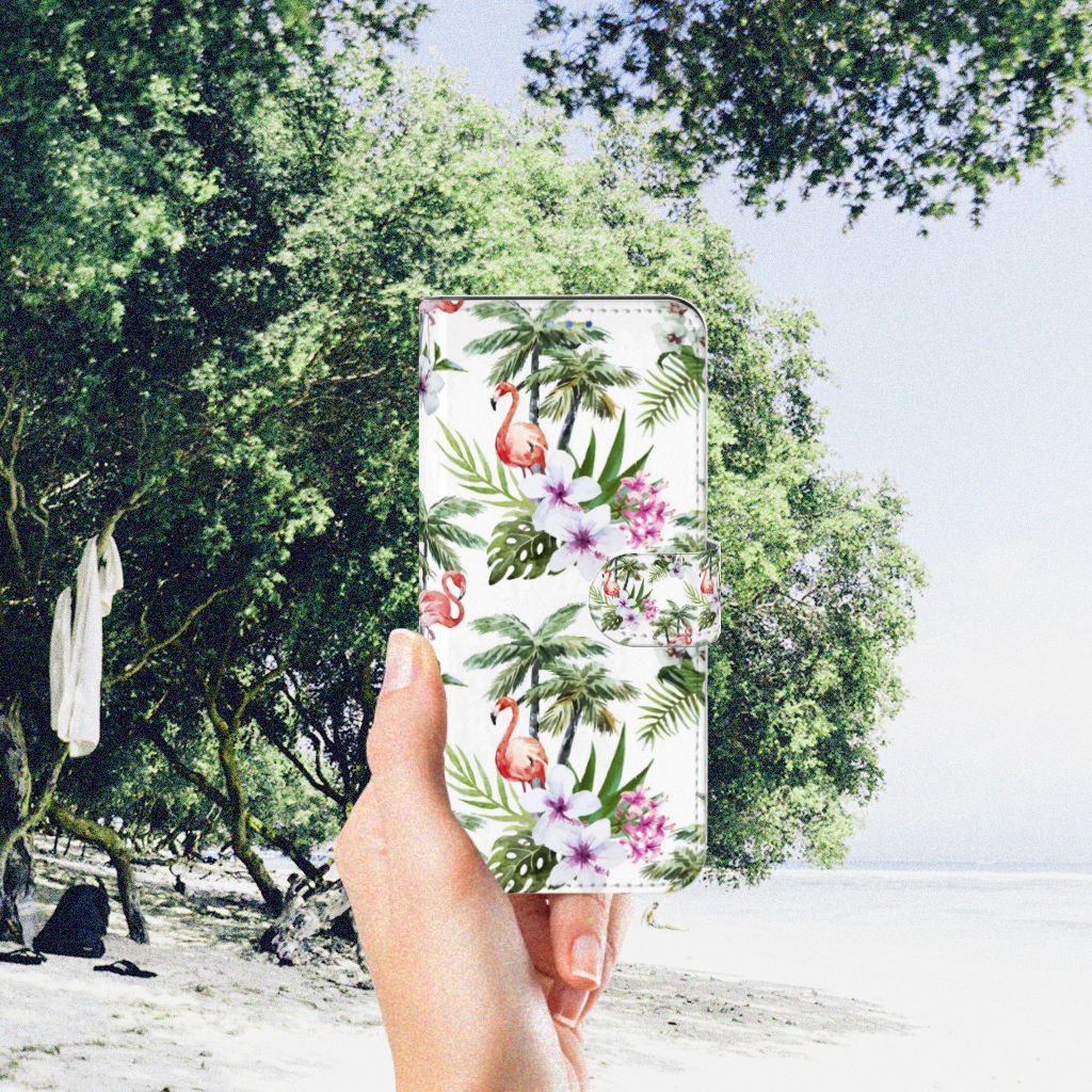 OPPO Find X3 Neo 5G Telefoonhoesje met Pasjes Flamingo Palms