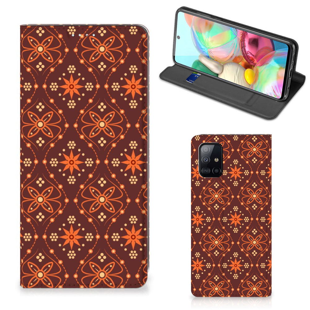 Samsung Galaxy A71 Hoesje met Magneet Batik Brown