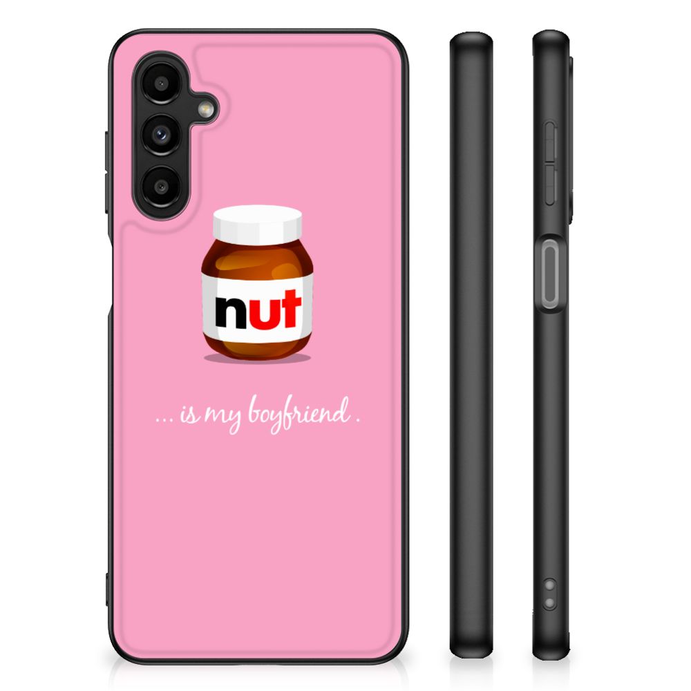 Samsung Galaxy A14 5G Back Cover Hoesje Nut Boyfriend met voedselillustratie en roze achtergrond.