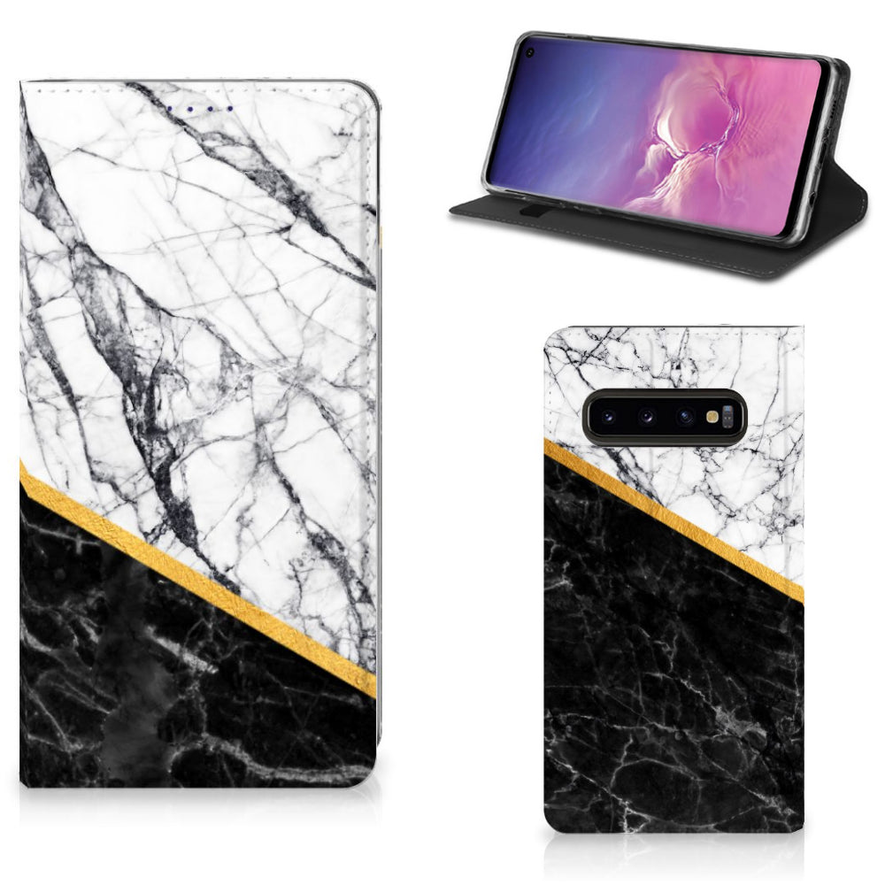 Samsung Galaxy S10 Standcase Marmer Wit Zwart - Origineel Cadeau Man