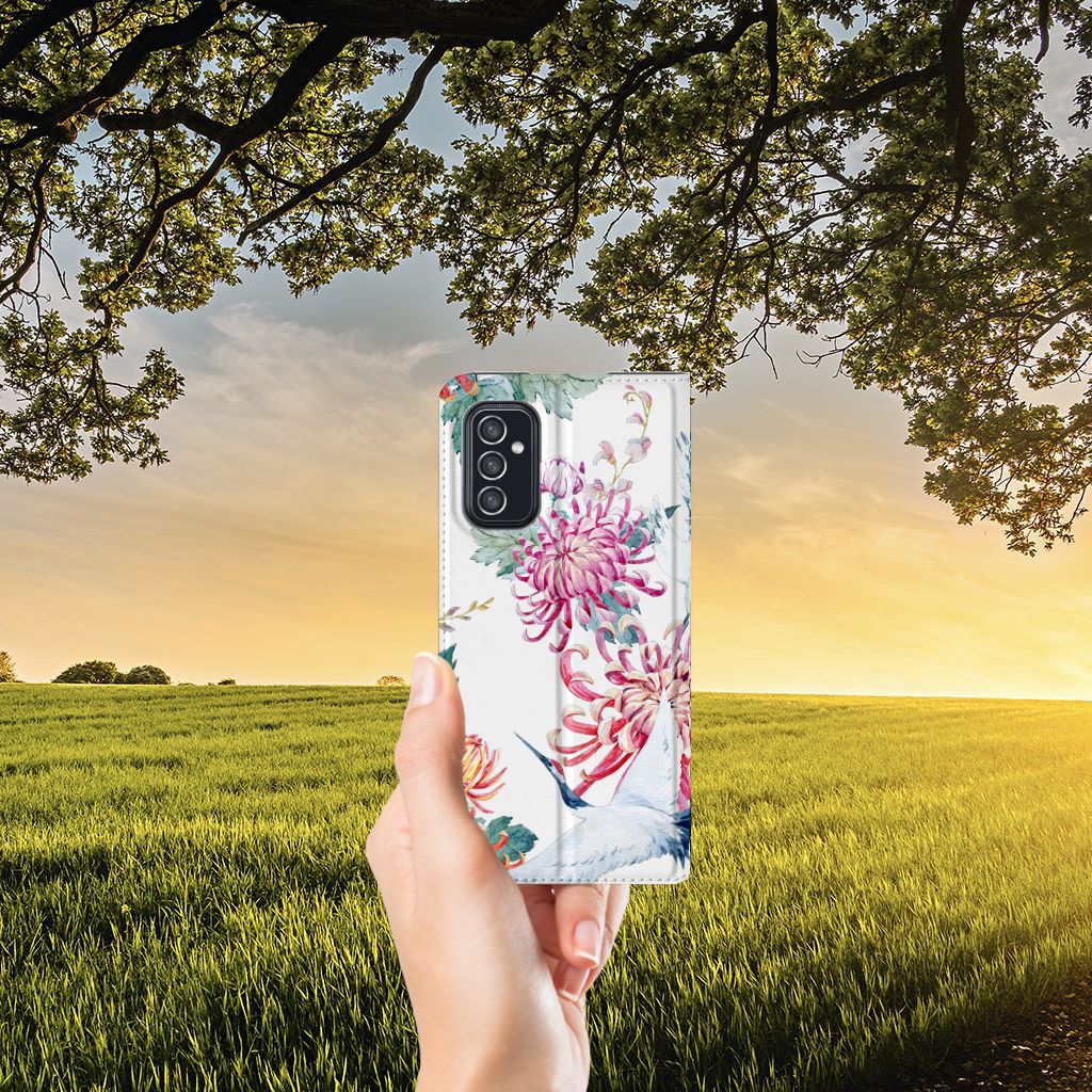 Samsung Galaxy M52 Hoesje maken Bird Flowers - B2C Telecom