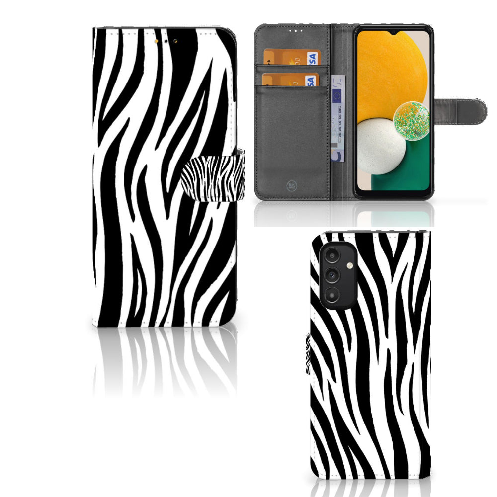 Samsung Galaxy A14 5G Telefoonhoesje met Pasjes Zebra met zebraprint design en ruimte voor 3 pasjes.