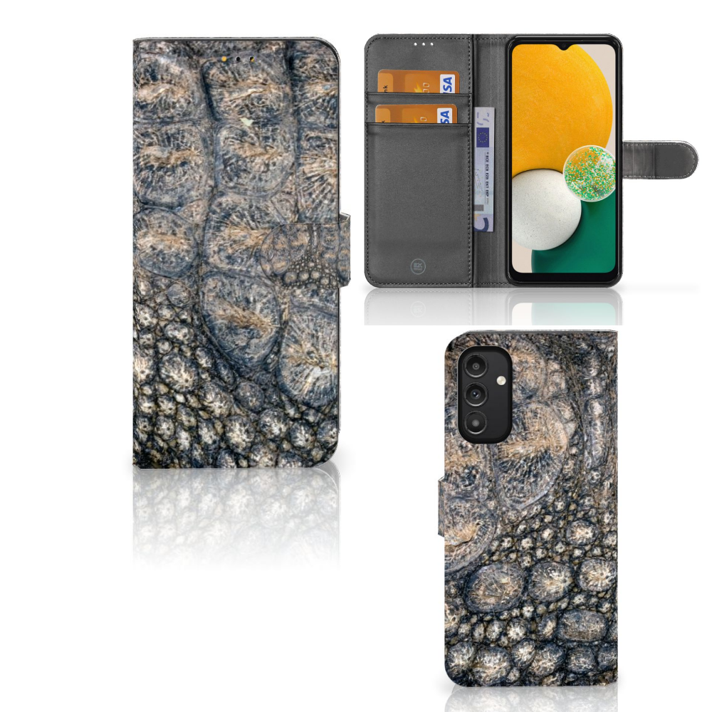 Samsung Galaxy A14 5G Telefoonhoesje met Pasjes Krokodillenprint in krokodillenpatroon met posities voor pasjes.