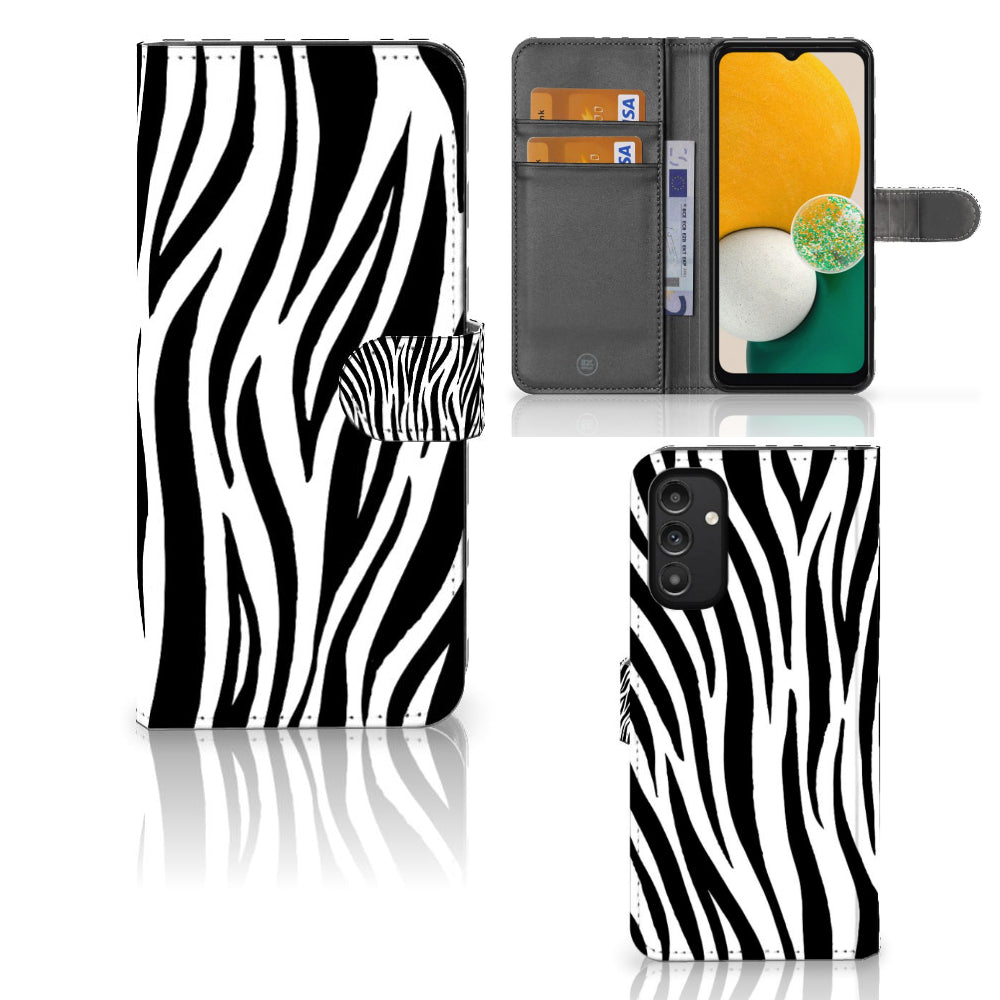 Samsung Galaxy A14 4G Telefoonhoesje met Pasjes Zebra in zebraprint met ruimte voor 3 pasjes.