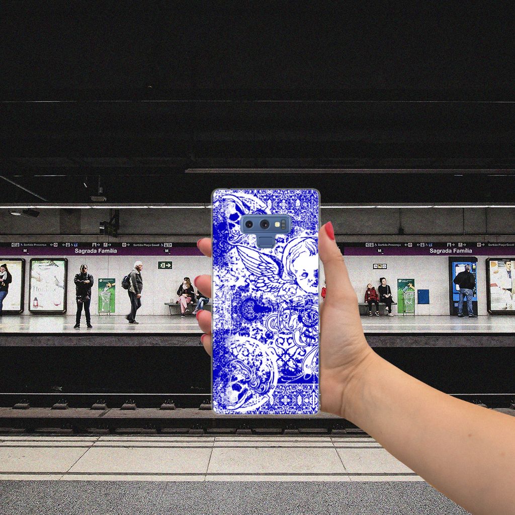 Silicone Back Case Samsung Galaxy Note 9 Angel Skull Blauw