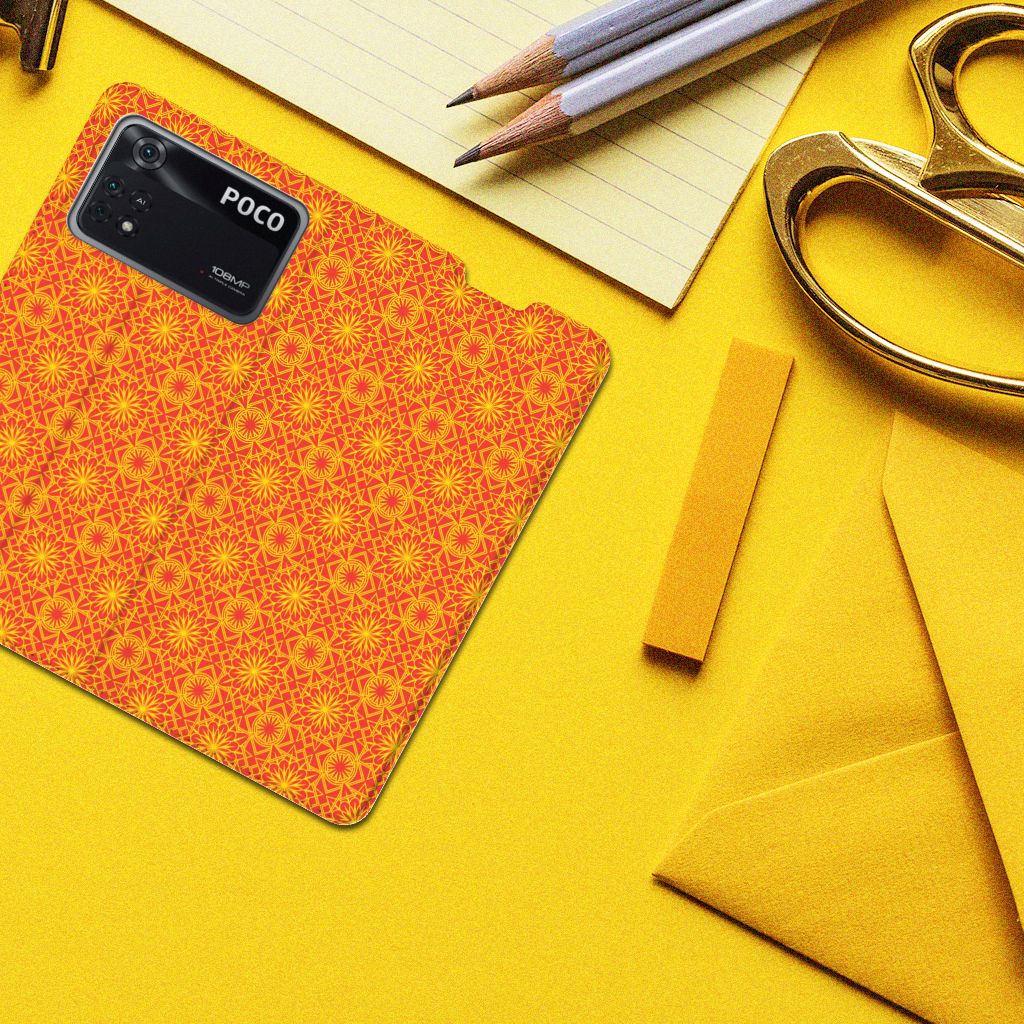 Poco X4 Pro 5G Hoesje met Magneet Batik Oranje - B2C Telecom