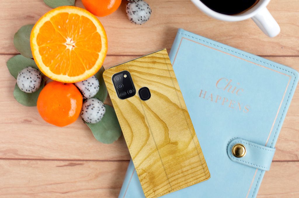 Samsung Galaxy A21s Book Wallet Case Licht Hout - B2C Telecom