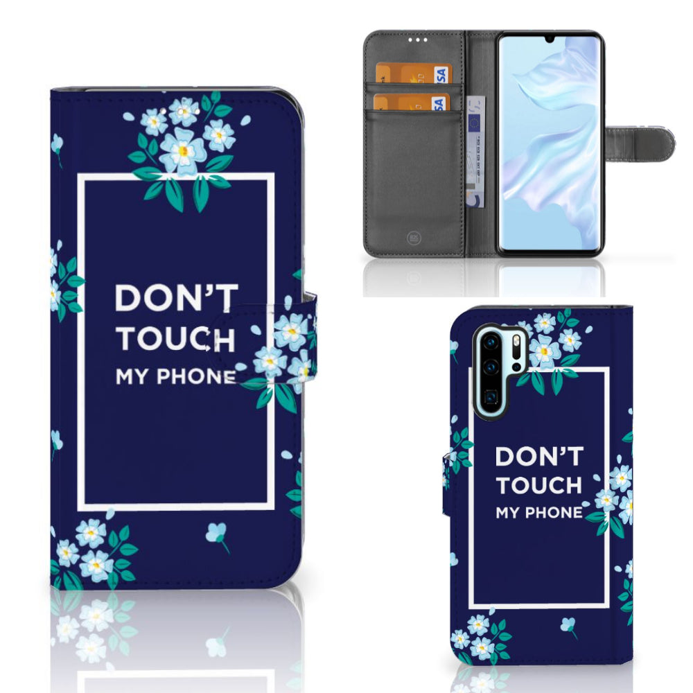 Huawei P30 Pro Portemonnee Hoesje Flowers Blue DTMP
